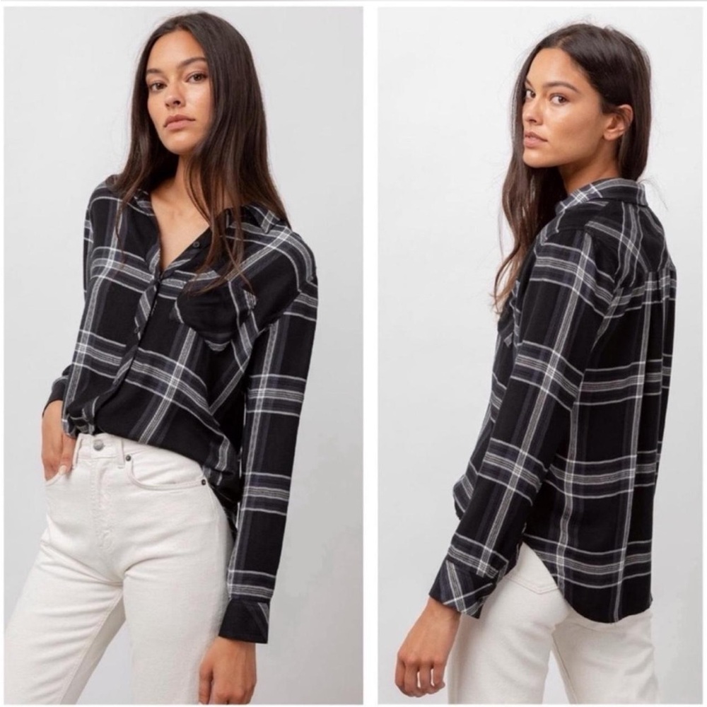 Rails Hunter Plaid Button Front Long Sleeve Shirt Black White Minimalist‎ XS